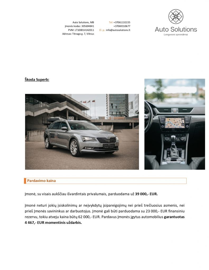 Parduodamas automobilių verslas