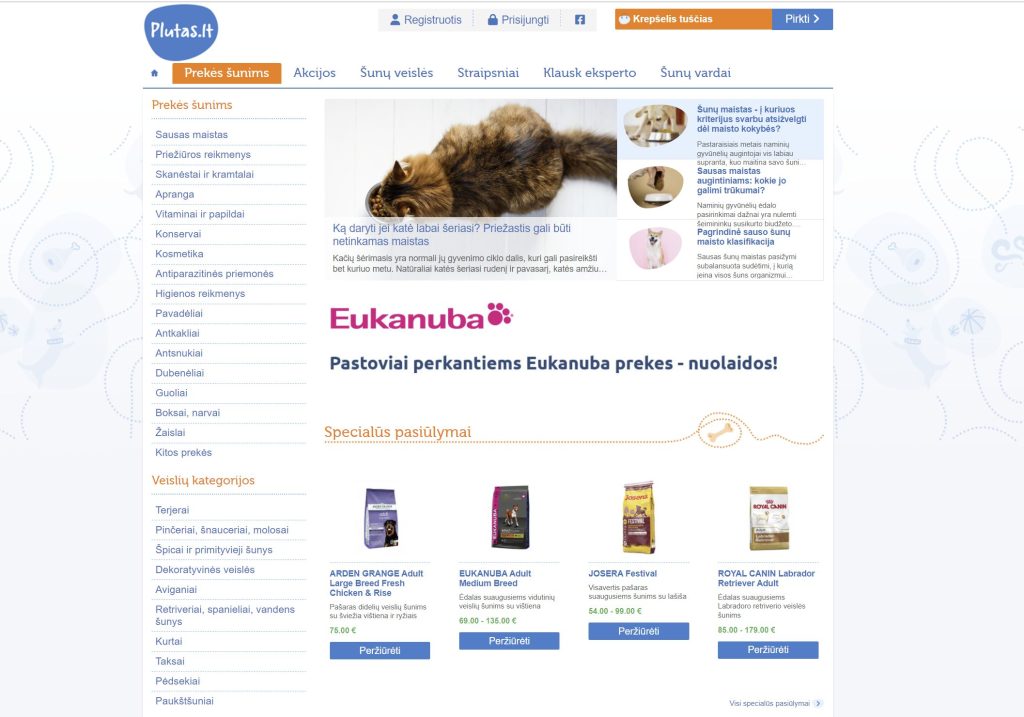 Gyvūnų prekių e-parduotuvė su dideliu lankomumu